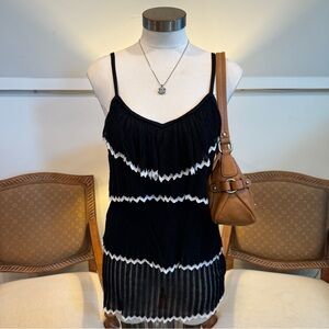 Vintage Cache Y2K Black Cami Tank Top w Tiered Ruffles & Lace Details, Women’s L